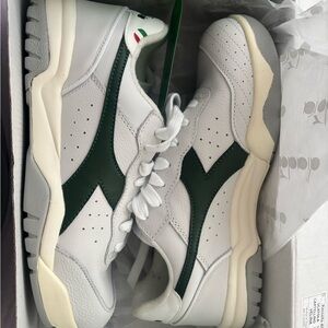 Diadora White and Dark Green Athletic Shoes